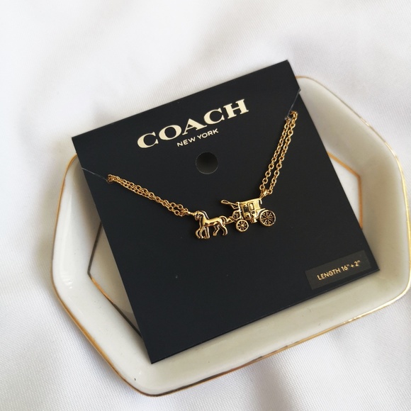 NWT COACH HORSE AND CARRIAGE DOUBLE CHAIN NECKLACE F33375 GOLD $118 - Picture 1 of 2